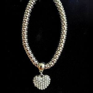Stretchy Silver Heart Charm Bracelet